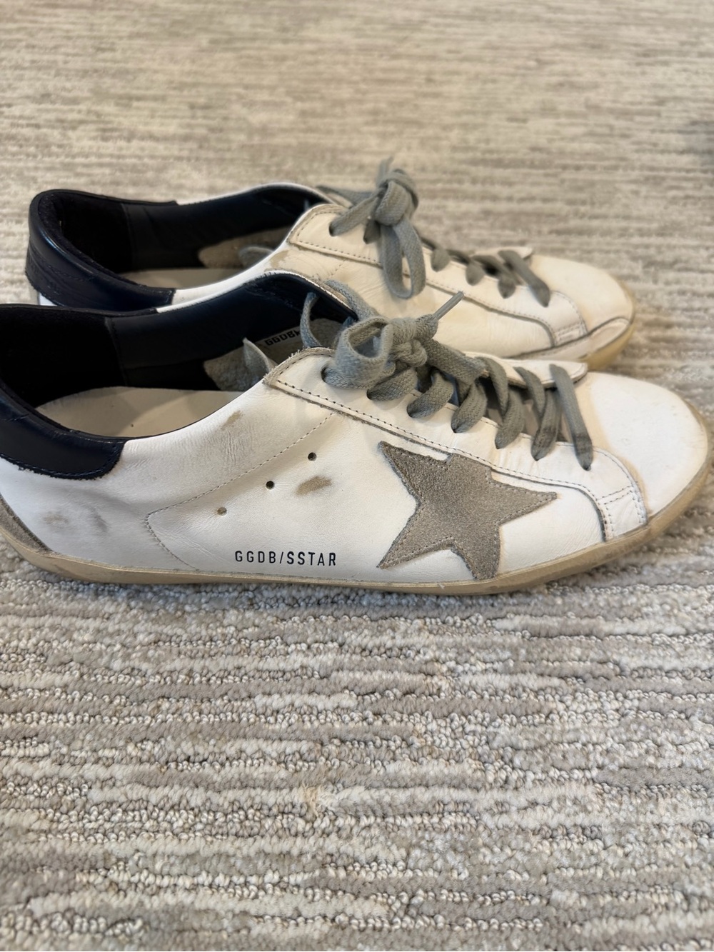 Golden Goose White Sneakers with Gray Star and Navy Heel Tab